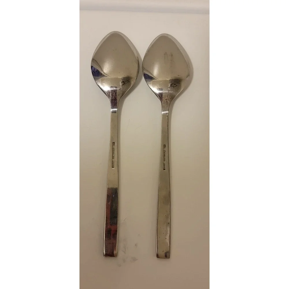 2 Imperial International CORTINA Serving‎ Spoons Stainless Japan 8 1/8